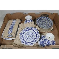 TRAY WITH NEW BLUE AND WHITE DISH DECOR