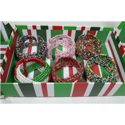 BOX WITH 6 ASSORTED BEADED BRACELETS