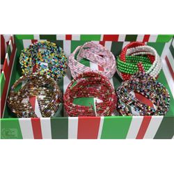 BOX WITH 6 ASSORTED BEADED BRACELETS