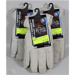 3 PAIRS OF LEATHER DRIVERS/ROPER WORK GLOVES