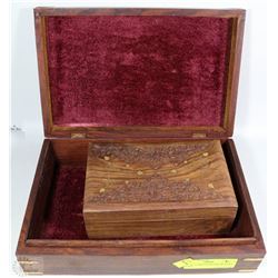 SET OF 3 CARVED NESTING WOODEN BOXES