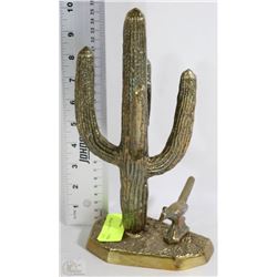 BRASS CACTUS WITH BIRD ORNAMENT