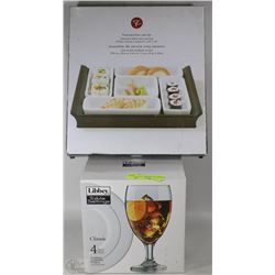 BRAND NEW 5 SECTION SERVER SET & GOBLET GLASS SET