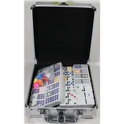 NEW DOMINOES SET IN METAL CASE
