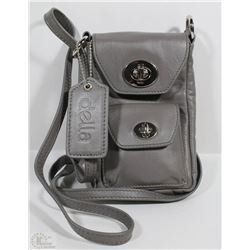 NEW DELLA LEATHER PEGGY PASSPORT PURSE GREY COLOR