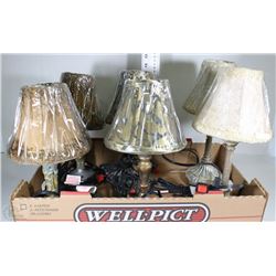 6 NEW ASSORTED MINI  LAMPS. 3 MATCHING PAIRS