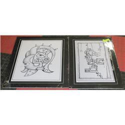 PAIR OF IAN LANG SIGNED PEN DRAWINGS