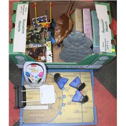 BOX OF MISC INCL HEAD PHONES, TEXT BOOKS, BEAST