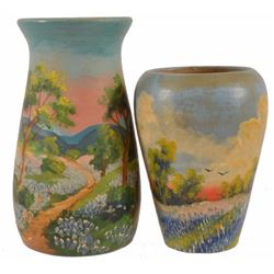 2 Meyer Painted Tourist Pottery Jars