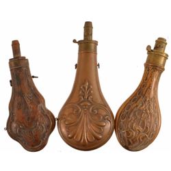 3 Antique Copper Powder Flasks