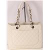 Image 3 : Authentic Chanel Grand Shopping Tote White Caviar Leather Silver Hardware GST