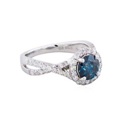 14KT White Gold 1.83ctw Fancy Greenish Blue Diamond Ring