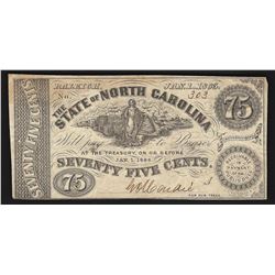 1863 The State of North Carolina Seventy Five Cents Fractional Note