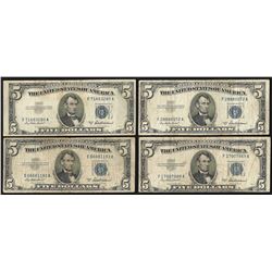 Lot of (4) 1953A $5 Silver Certificate Notes