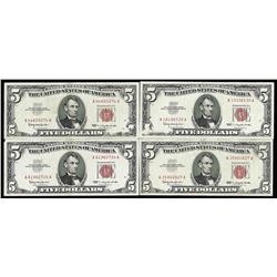 Lot of (4) 1963 $5 Red Seal Legal Tender Notes