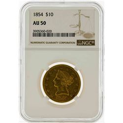 1854 $10 Liberty Head Eagle Gold Coin NGC AU50