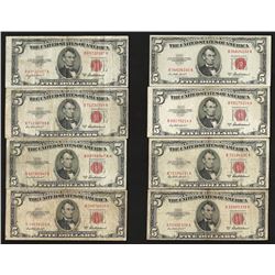 Lot of (8) 1953A $5 Legal Tender Notes