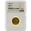 Image 1 : 1843 $5 Liberty Head Half Eagle Gold Coin NGC AU55