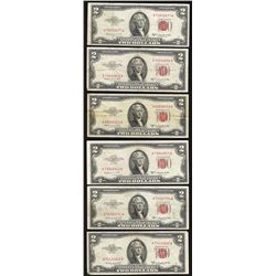 Lot of (6) 1953B $2 Legal Tender Notes