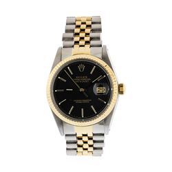 Mens Two Tone Rolex Datejust Wristwatch with Black Dial