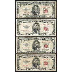 Lot of (4) 1953/A/B/C $5 Legal Tender Notes