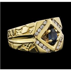 14KT Yellow Gold Mens 0.70ct Sapphire and Diamond Ring