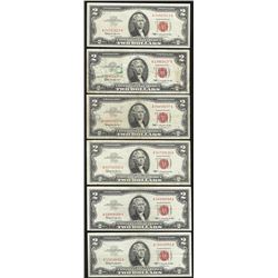 Lot of (6) 1963 $2 Legal Tender Notes