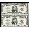 Image 1 : Lot of (2) 1963 $5 Red Seal Legal Tender Notes
