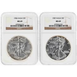 Set of 1986-1987 $1 American Silver Eagle Coins NGC MS69