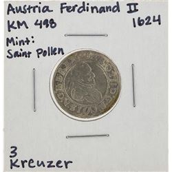 1624 Austria Ferdinand II 3 Kreuzer KM498 Coin