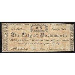 1862 The City of Portsmouth Twenty-Five Cents Fractional Note