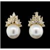 Image 1 : 14KT Yellow Gold Pearl and Diamond Earrings