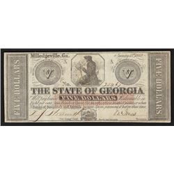 1862 $5 The State of Georgia Obsolete Bank Note