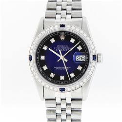 Rolex Mens Stainless Steel Sapphire and Diamond Datejust Wristwatch