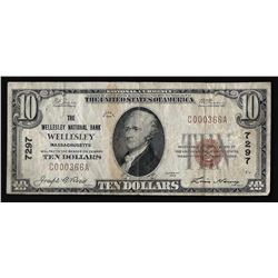 1929 $10 National Bank of Wellesley Massachusetts National Currency Note