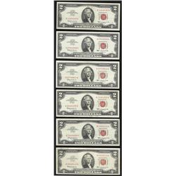 Lot of (6) 1963 $2 Legal Tender Notes