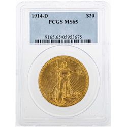 1914-D $20 St. Gaudens Double Eagle Gold Coin PCGS MS65