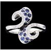 Image 2 : 14KT White Gold 1.00ctw Blue Sapphire and Diamond Ring