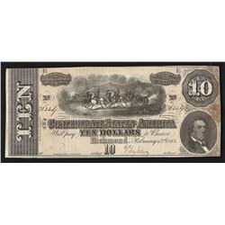 1864 $10 The Confederate States of America Note