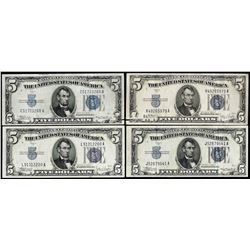 Lot of (4) 1934/A/C/D $5 Silver Certificate Notes