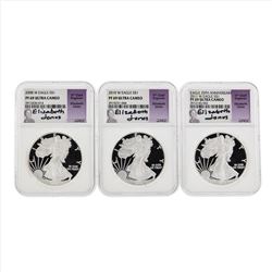 Set of (3) 2008, 2010, and 2011 $1 American Silver Eagle Coins NGC PF69 Ultra Ca