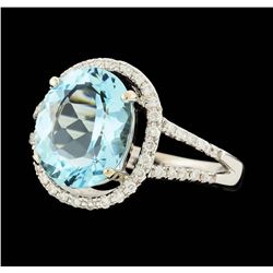 14KT White Gold 5.00ctw Aquamarine and Diamond Ring
