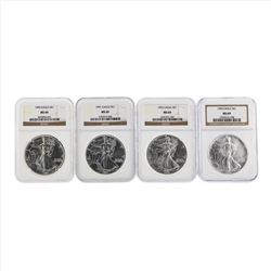Set of (4) 1990-1993 $1 American Silver Eagle Coins NGC MS69