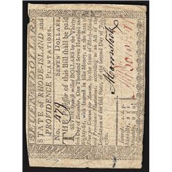March 18, 1780 $7 Rhode-Island Spanish Milled Colonial Currency Note