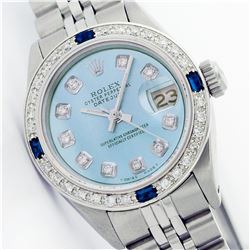 Rolex Ladies Stainless Steel Sapphire and Diamond Datejust Wristwatch