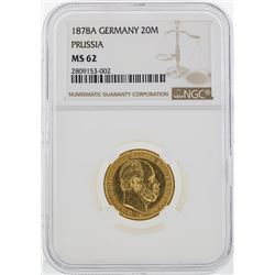 1878A $20 Mark Germany Prussia Gold Coin NGC MS62