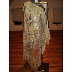 Edwardian Shawl/Toga Hand Embroidered Lace Long Fringes