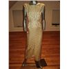 Image 1 : Gold Brocade 1950 Cocktail Gown Slit Front Plunged Back