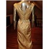 Image 6 : Gold Brocade 1950 Cocktail Gown Slit Front Plunged Back