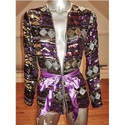 Purple 1960 Jeweled Evening Jacket Mosaic Beads Sequins